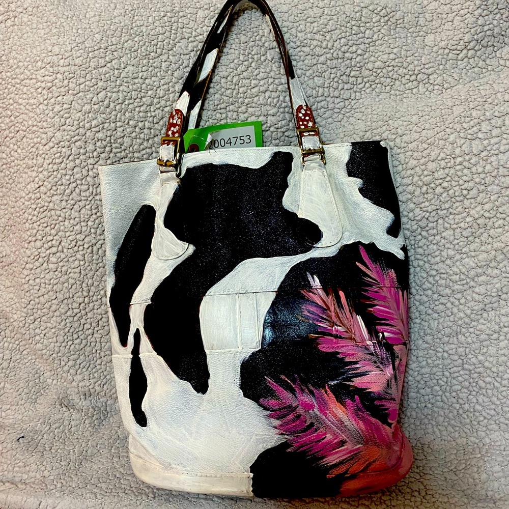 Custom painted Authentic Louis Vuitton Monogram bucket bag , large size, vintage